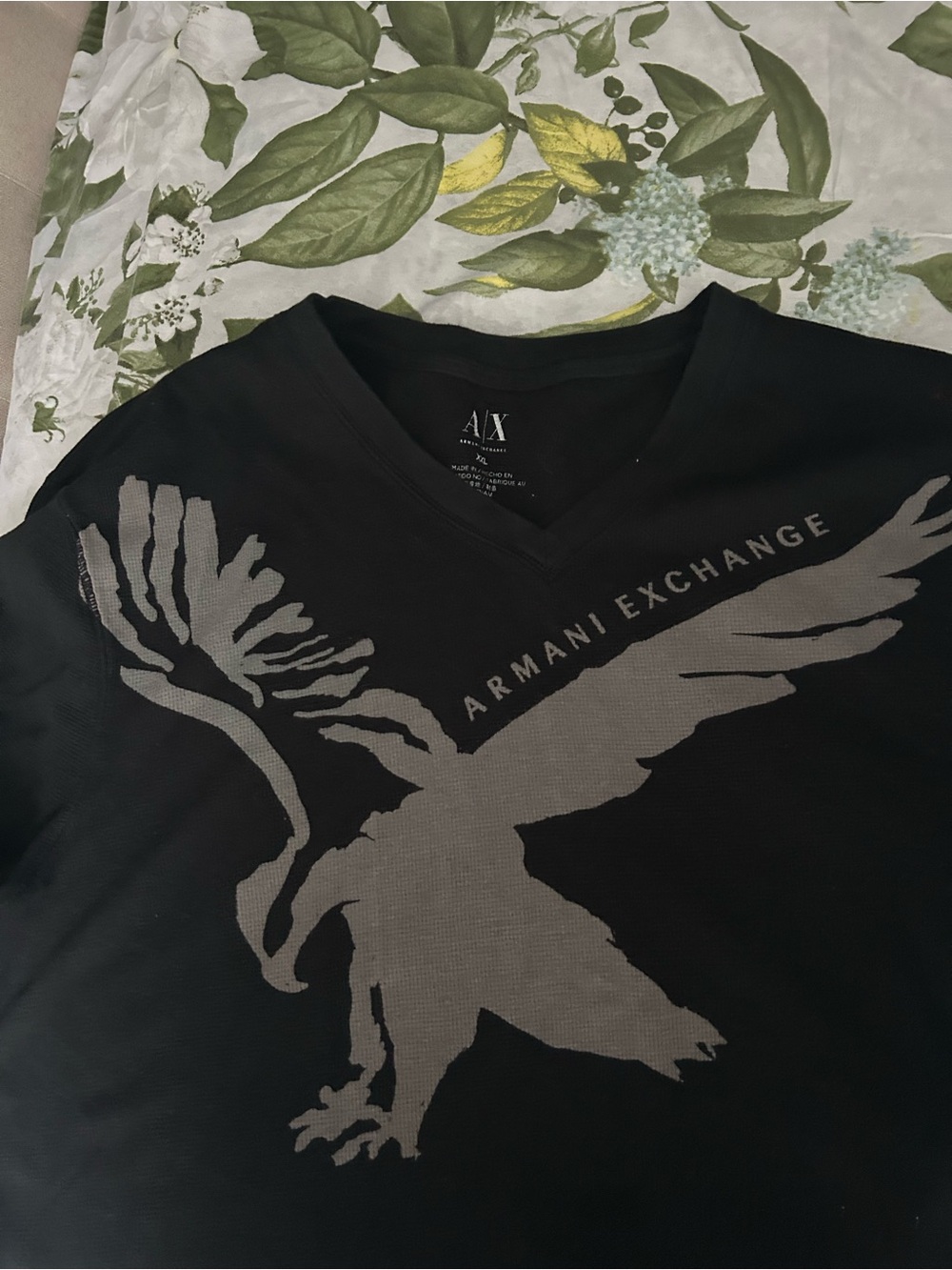 Armani Exchange Black Tee with Grey Eagle Motif